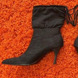 FIONI BEAUTIFUL BLACK HIGH HEEL BOOTS SHOES DRAWSTRING UPPER SEXY SIZE 8.5